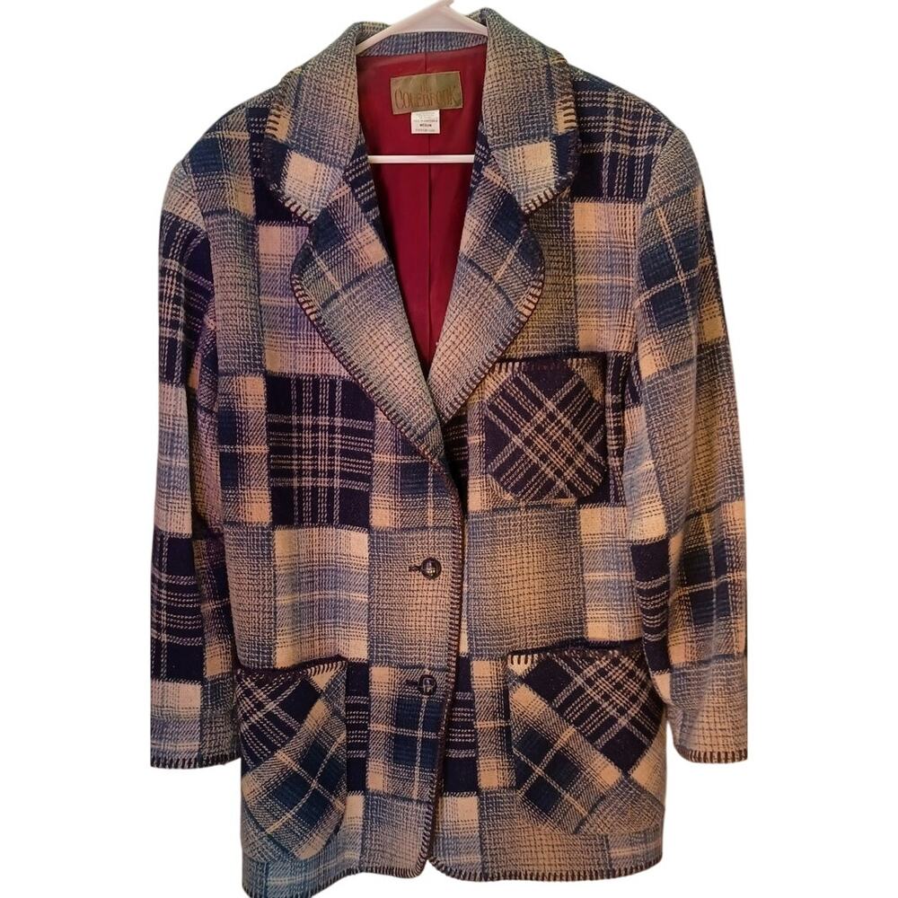 VTG J.L. Colebrook Wool Blend Patchwork Plaid Blazer Jacket Size Medium Academia
